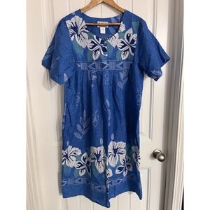 Anthony Richard's Floral House Dress Pockets Lounger Muumuu Hawaiian Medium Blue